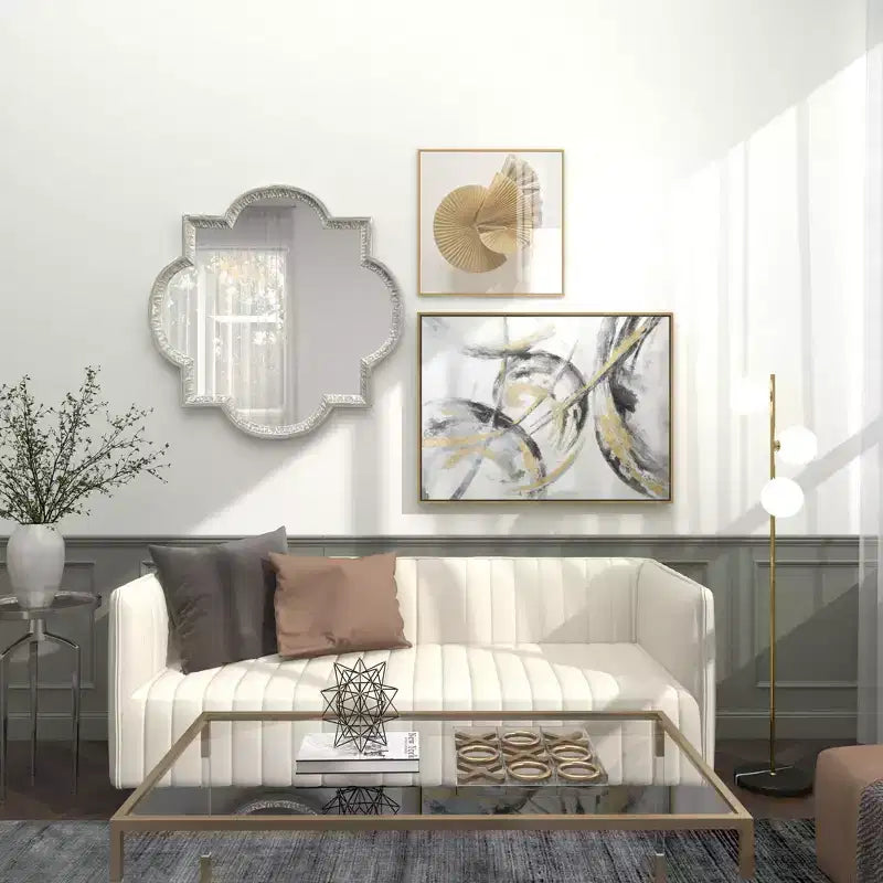 Specchio da parete in alluminio Quatrefoil grigio, rotondo glamour, 39,5 pollici