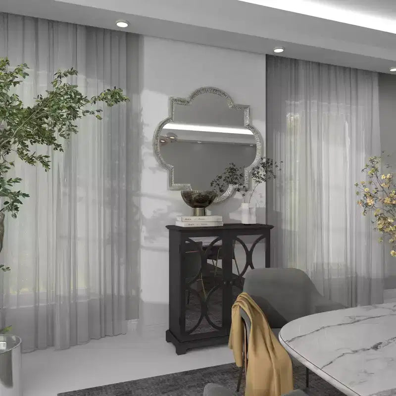 Specchio da parete in alluminio Quatrefoil grigio, rotondo glamour, 39,5 pollici