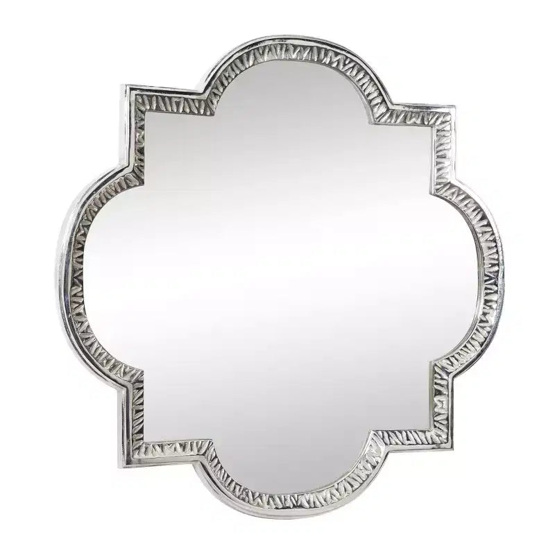 Specchio da parete in alluminio Quatrefoil grigio, rotondo glamour, 39,5 pollici
