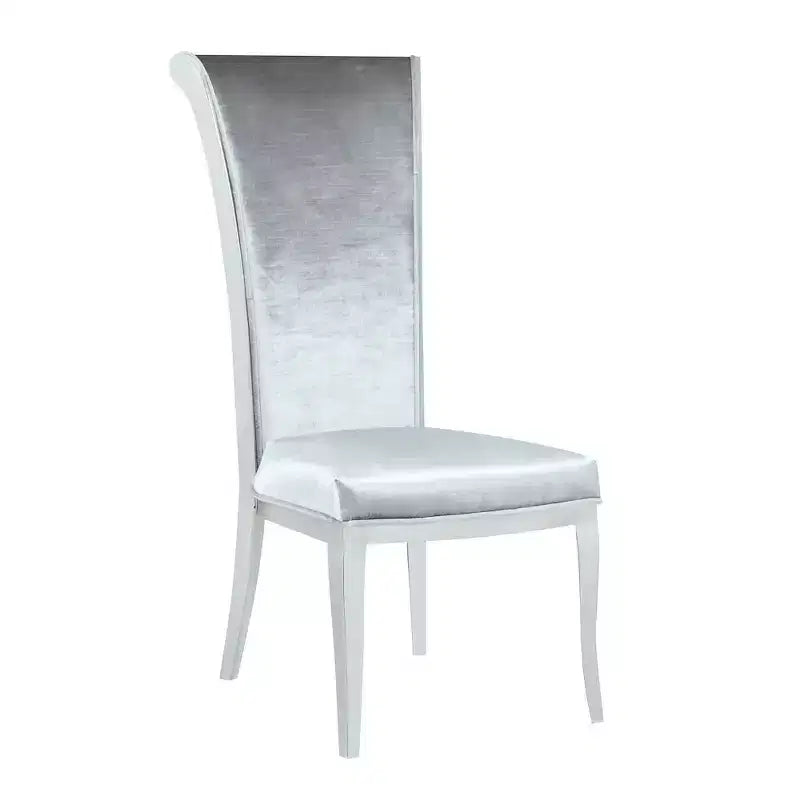 Sedia da pranzo moderna con schienale alto e curvo, Poliestere blu, Struttura in acciaio inossidabile lucido