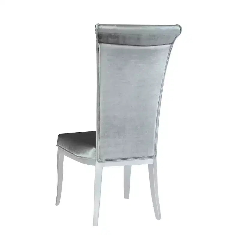 Sedia da pranzo moderna con schienale alto e curvo, Poliestere blu, Struttura in acciaio inossidabile lucido