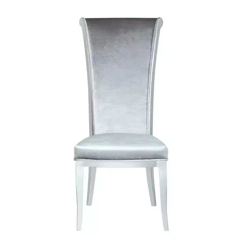Sedia da pranzo moderna con schienale alto e curvo, Poliestere blu, Struttura in acciaio inossidabile lucido