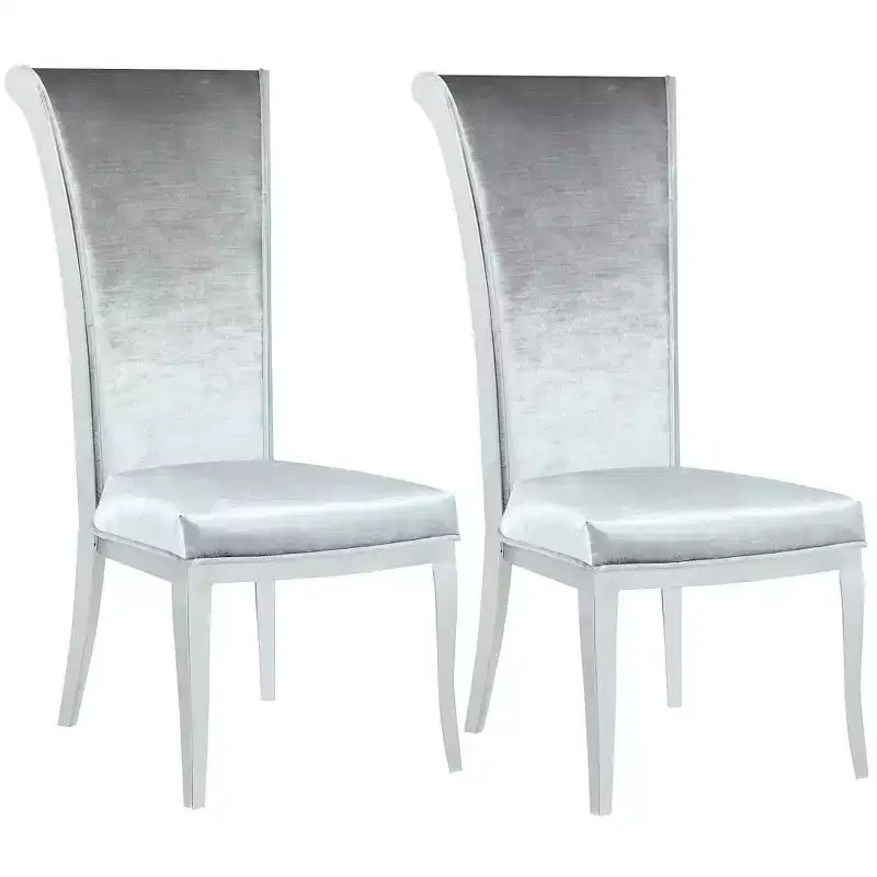 Sedia da pranzo moderna con schienale alto e curvo, Poliestere blu, Struttura in acciaio inossidabile lucido