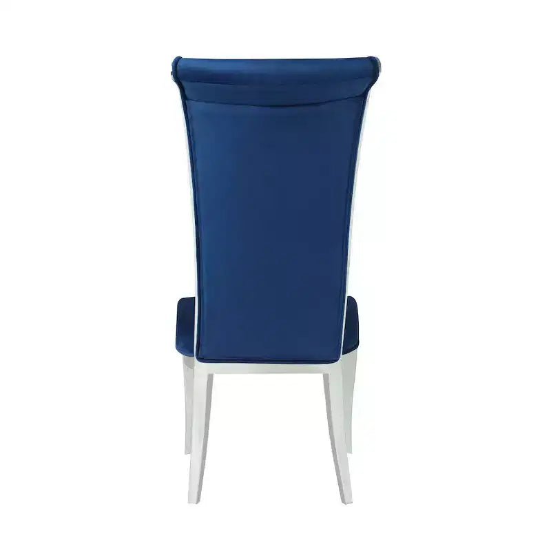Sedia da pranzo moderna con schienale alto e curvo, Poliestere blu, Struttura in acciaio inossidabile lucido