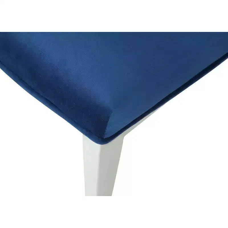 Sedia da pranzo moderna con schienale alto e curvo, Poliestere blu, Struttura in acciaio inossidabile lucido