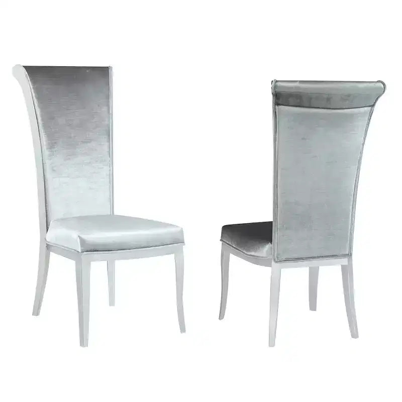 Sedia da pranzo moderna con schienale alto e curvo, Poliestere blu, Struttura in acciaio inossidabile lucido