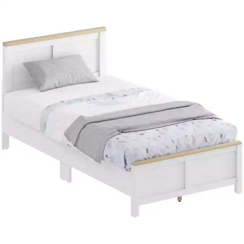 HOMCOM Bed Frame with Headboard and Footboard, Platform Bed Frame with Wooden Slats, No Box Spring Needed, Easy Assembly, White