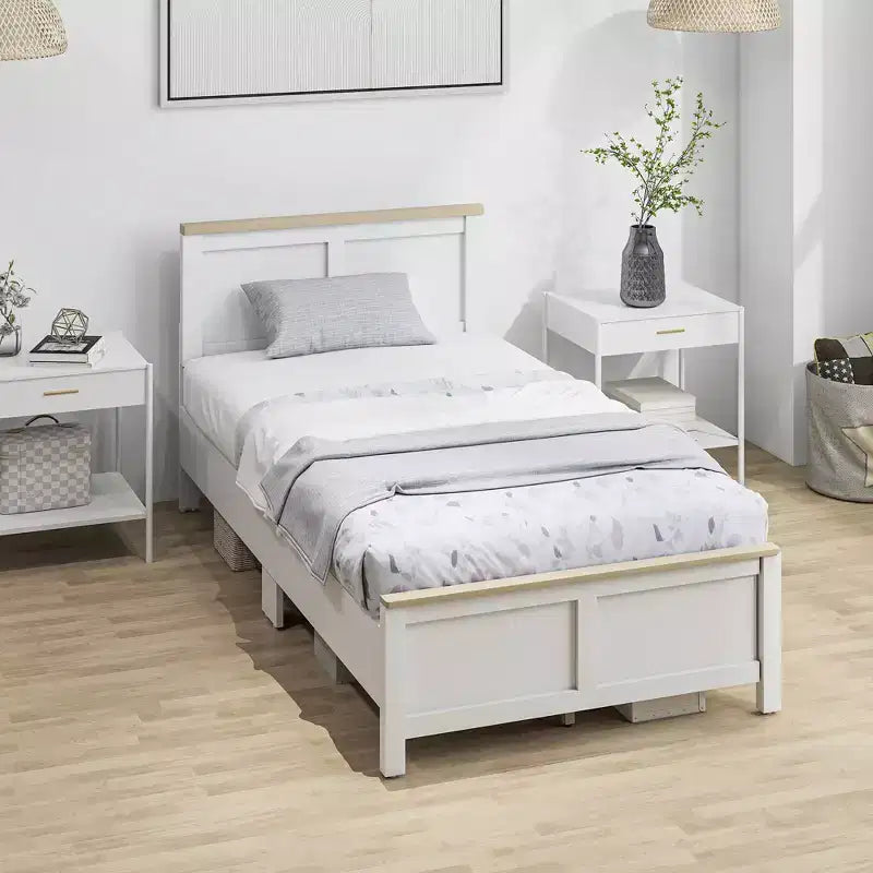 Giroletto con testiera e pediera, doghe in legno, non richiede box spring, facile da montare, bianco