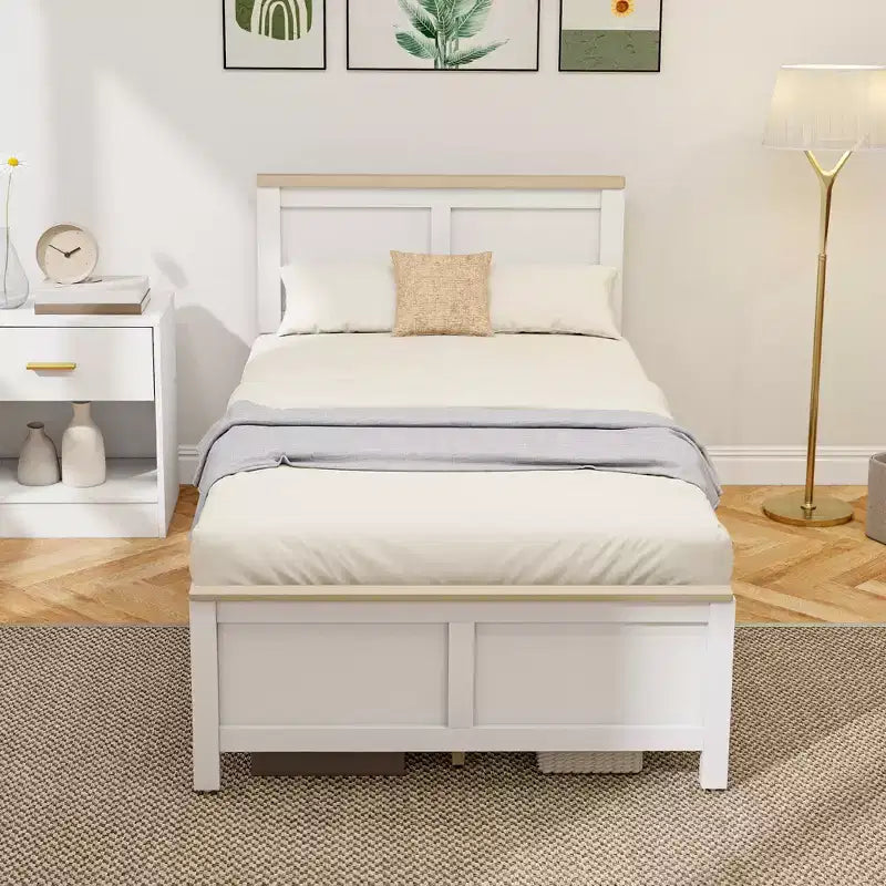 Giroletto con testiera e pediera, doghe in legno, non richiede box spring, facile da montare, bianco
