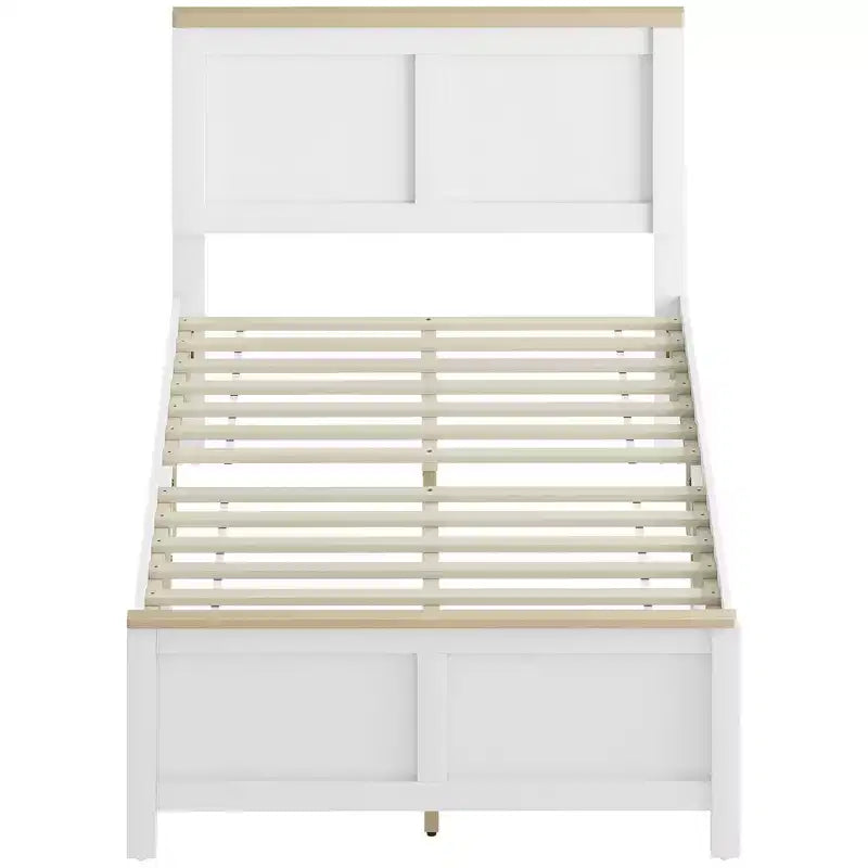 Giroletto con testiera e pediera, doghe in legno, non richiede box spring, facile da montare, bianco