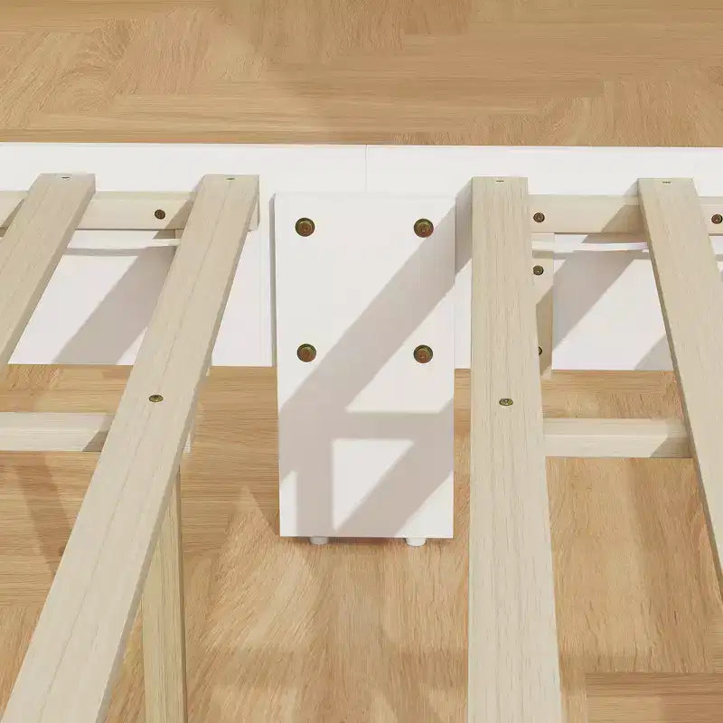 Giroletto con testiera e pediera, doghe in legno, non richiede box spring, facile da montare, bianco