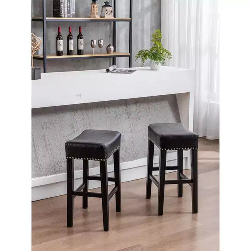 Sgabelli da bancone senza schienale in pelle PU da 26", sgabelli da bar a sella con borchie, altezza regolabile