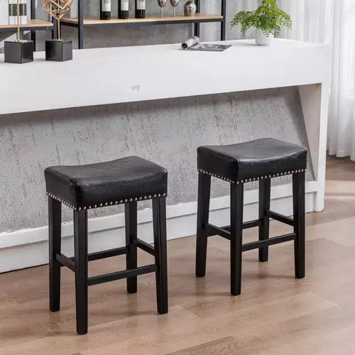 TROPOW 26 PU Leather Counter Stools, Modern Nailhead Trim Saddle Barstools, Island Chairs, Backless Upholstered Counter Height Stools