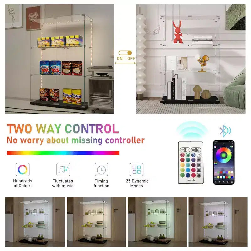 Vetrina in vetro temperato con Smart LED, Nera