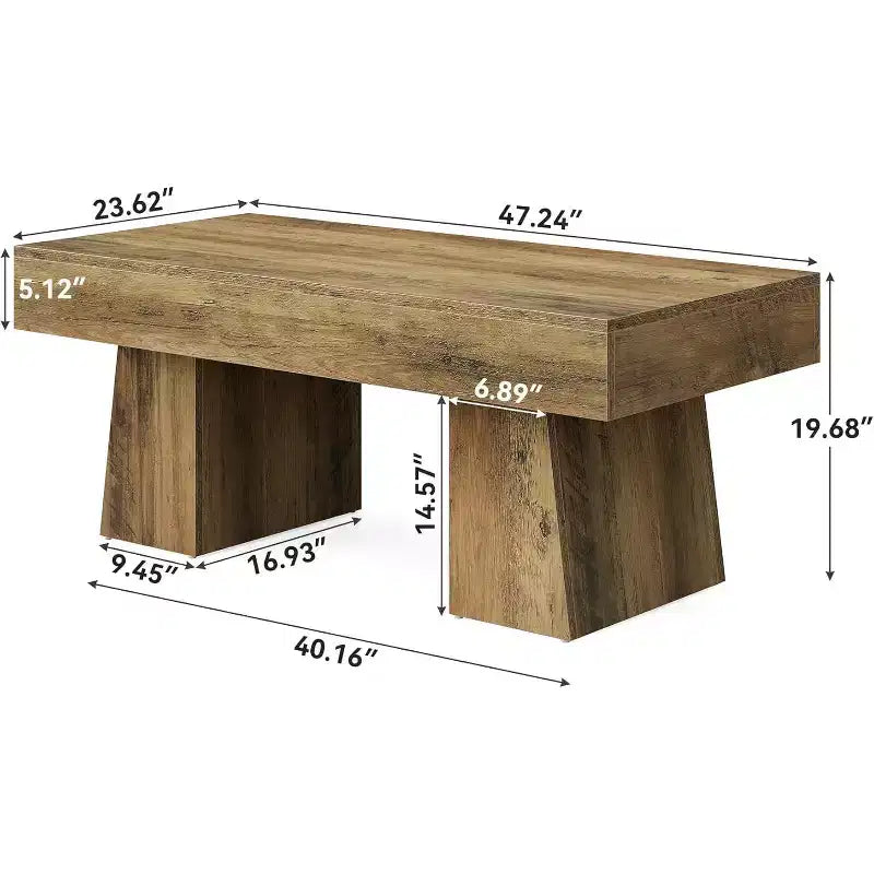 Tavolino da salotto rustico da 47" con base in legno massiccio per soggiorno
