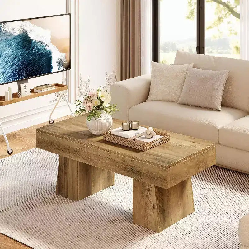 Tavolino da salotto rustico da 47" con base in legno massiccio per soggiorno