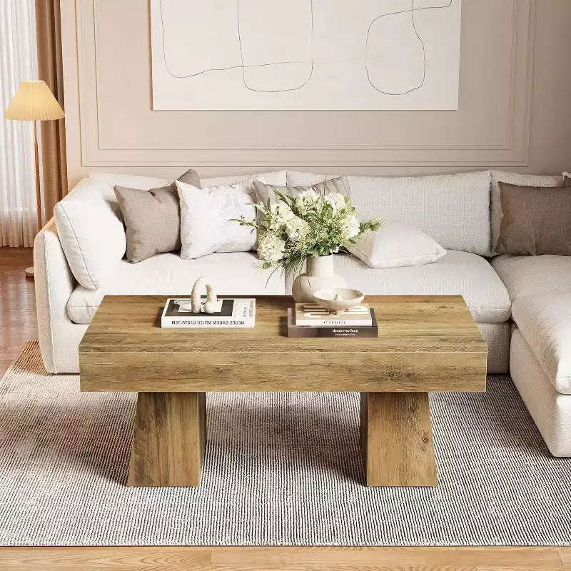 Tavolino da salotto rustico da 47" con base in legno massiccio per soggiorno