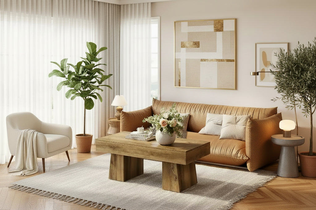 Tavolino da salotto rustico da 47" con base in legno massiccio per soggiorno