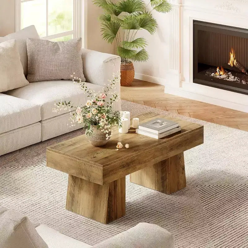 Tavolino da salotto rustico da 47" con base in legno massiccio per soggiorno