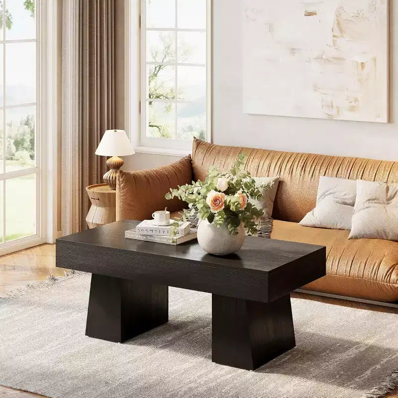 Tavolino da salotto rustico da 47" con base in legno massiccio per soggiorno