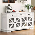 Farmhouse Sideboard Buffet Cabinet, 63in Coffee Bar Cupboard Storage Cabinet with 3 Drawers 4 Doors and Adjustable Shelves for Home, White