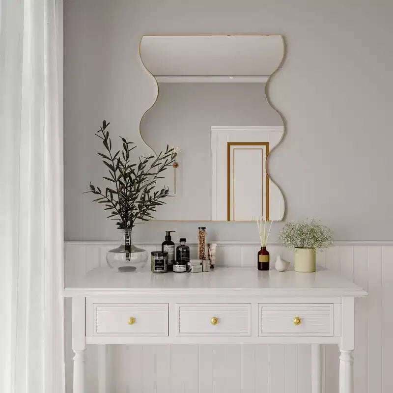 Specchio da bagno moderno a forma di onda 30x35 pollici, cornice in metallo, specchio da bagno