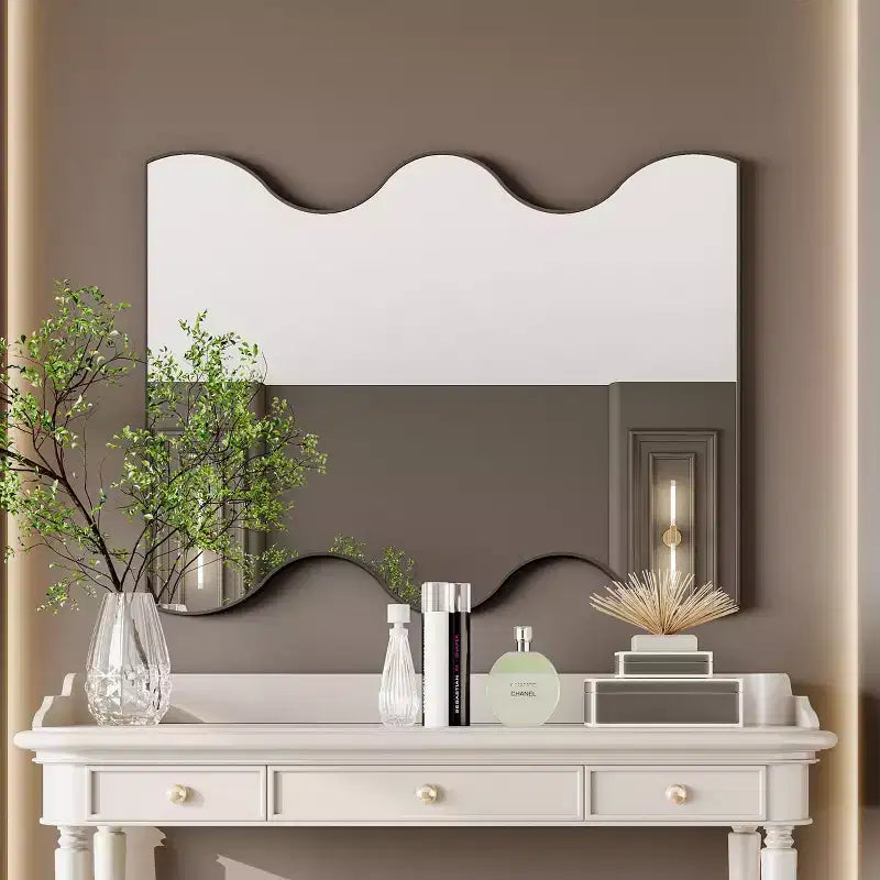Okak 30X35IN Modern Wave Shape Bathroom Mirror, Wall Mirror with Metal Frame, Vanity Mirror for Bathroom, Living Room, Bedroom