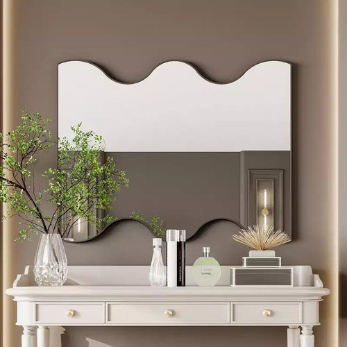 Okak 30X35IN Modern Wave Shape Bathroom Mirror, Wall Mirror with Metal Frame, Vanity Mirror for Bathroom, Living Room, Bedroom