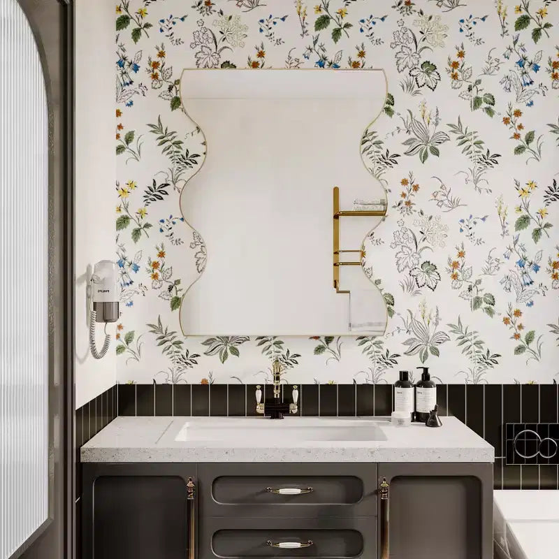 Specchio da bagno moderno a forma di onda 30x35 pollici, cornice in metallo, specchio da bagno