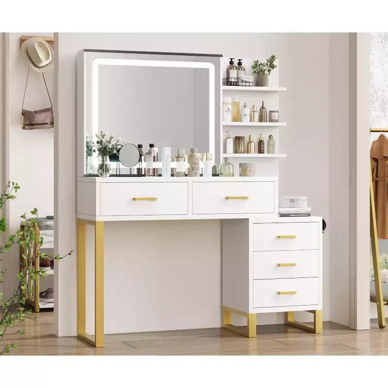 Dressing Table for Bedroom, Vanity Table with Mirror, Spacious Storage & Sturdy Build, Easy Assembly Makeup Desk