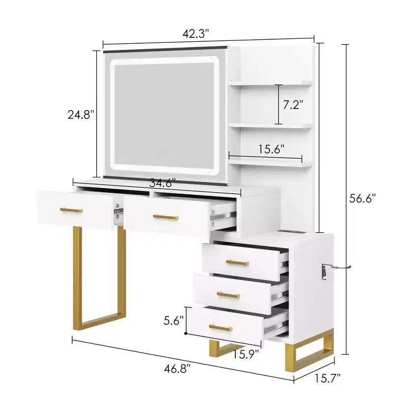 Tavolino da toeletta per camera da letto con specchio e contenitore