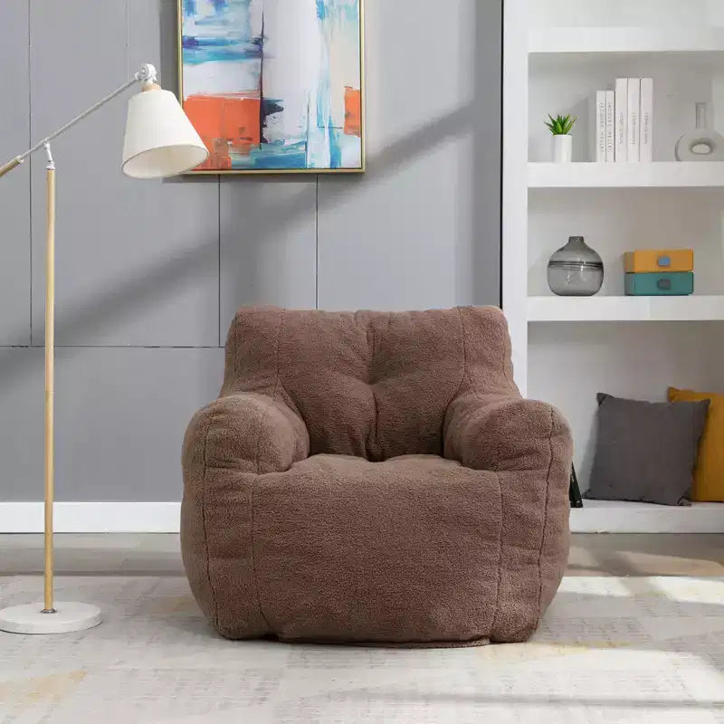 Large Dark Gray Bean Bag Sofa Chair with Side Pocket, Plush Floor Lounger for Adults, Ideal for Gaming and Reading