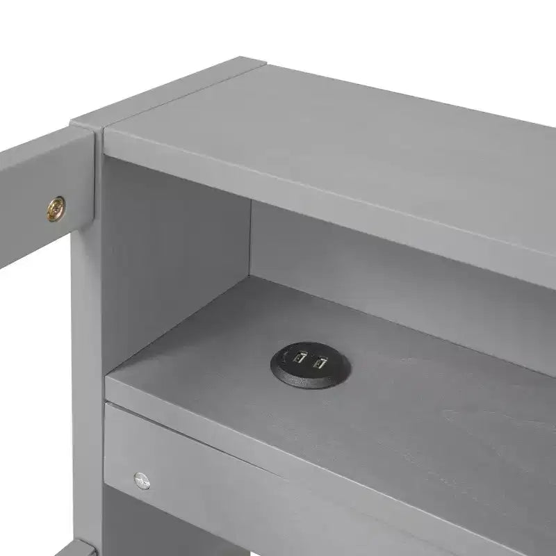 Divano letto Twin XL con 2 letti estraibili e ripiani portaoggetti, struttura letto in legno con ricarica USB e luce LED