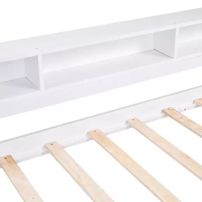 Divano letto Twin XL con 2 letti estraibili e ripiani portaoggetti, struttura letto in legno con ricarica USB e luce LED