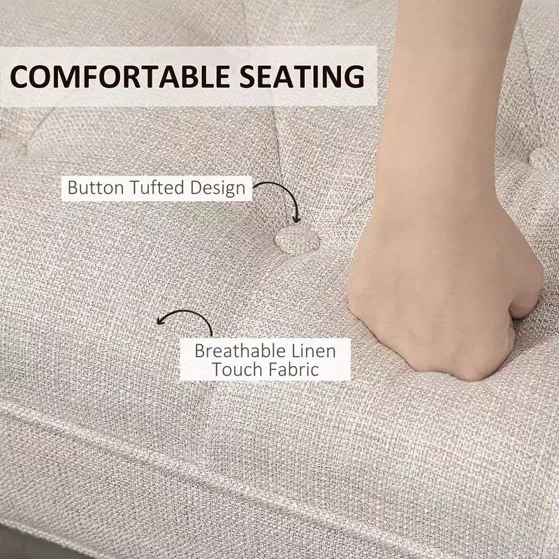 Panca da camera imbottita con design capitonné a bottoni, panca da fondo letto con braccioli e gambe in legno massello