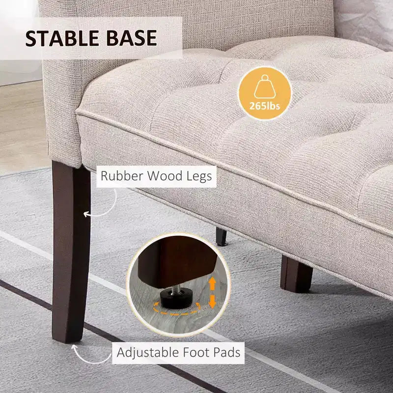 Panca da camera imbottita con design capitonné a bottoni, panca da fondo letto con braccioli e gambe in legno massello