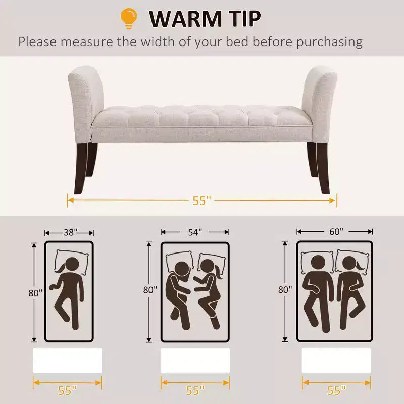 Panca da camera imbottita con design capitonné a bottoni, panca da fondo letto con braccioli e gambe in legno massello