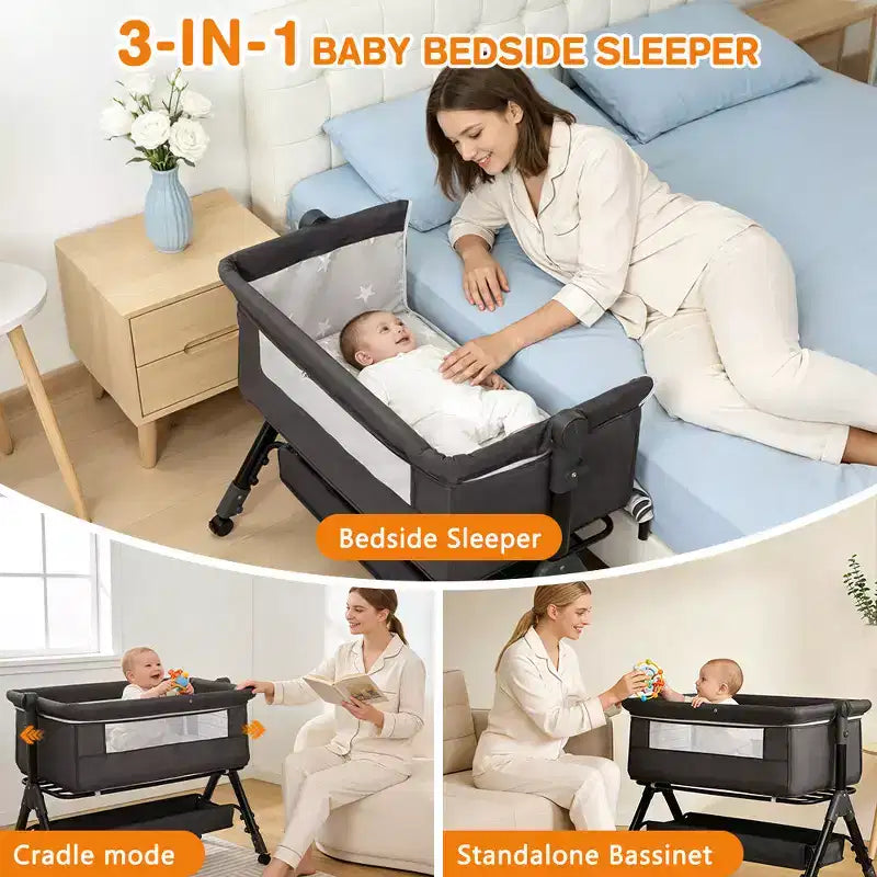 Culla 3 in 1 per neonati con funzione di co-sleeping, Culla pieghevole portatile per neonati, Facile da montare
