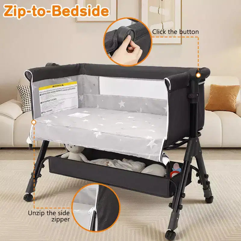 Culla 3 in 1 per neonati con funzione di co-sleeping, Culla pieghevole portatile per neonati, Facile da montare