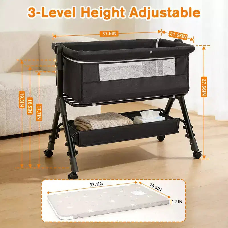 Culla 3 in 1 per neonati con funzione di co-sleeping, Culla pieghevole portatile per neonati, Facile da montare