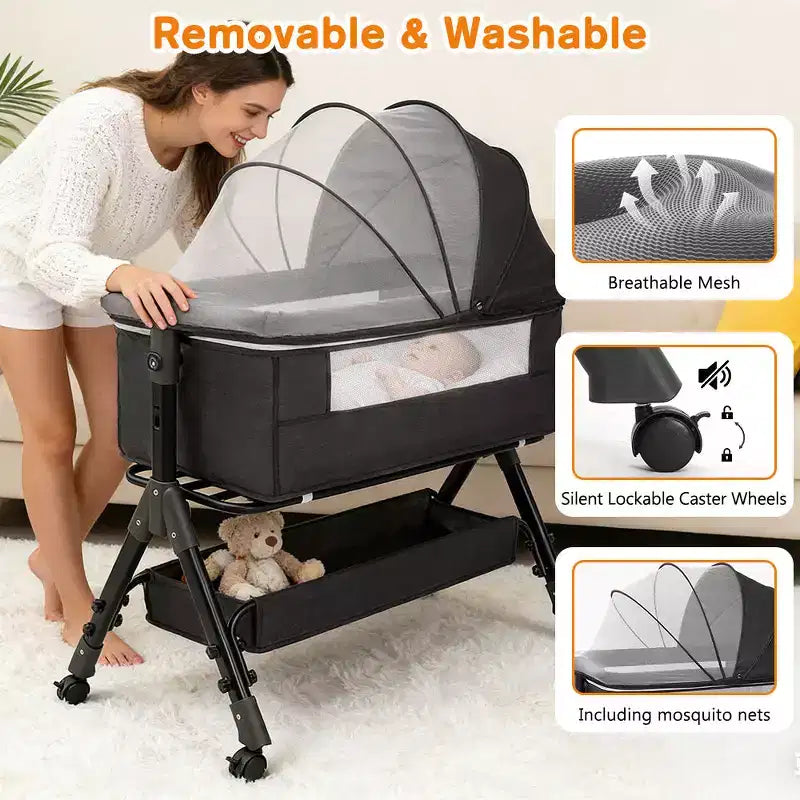 Culla 3 in 1 per neonati con funzione di co-sleeping, Culla pieghevole portatile per neonati, Facile da montare