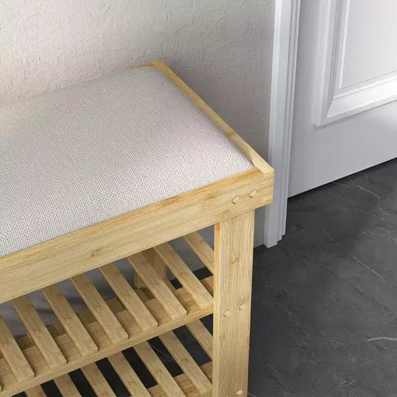 Panca scarpiera in bambù, panca da ingresso a 3 livelli con cuscino, organizer per scarpe per ingresso e corridoio
