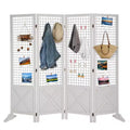 VINGLI 5ft Room Divider Freestanding Gridwall, 4 Panel Folding Display Board Organizer with Feet, Wooden Frame for Craft Shows Events Retail(White)