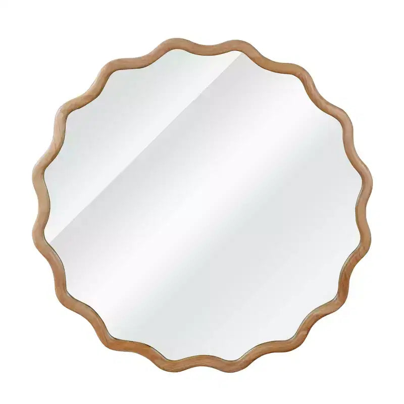 Specchio da parete decorativo rotondo ondulato con cornice in legno massello da 30", stile moderno-country, in legno naturale