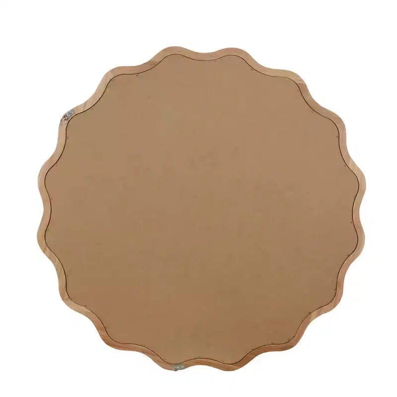 Specchio da parete decorativo rotondo ondulato con cornice in legno massello da 30", stile moderno-country, in legno naturale