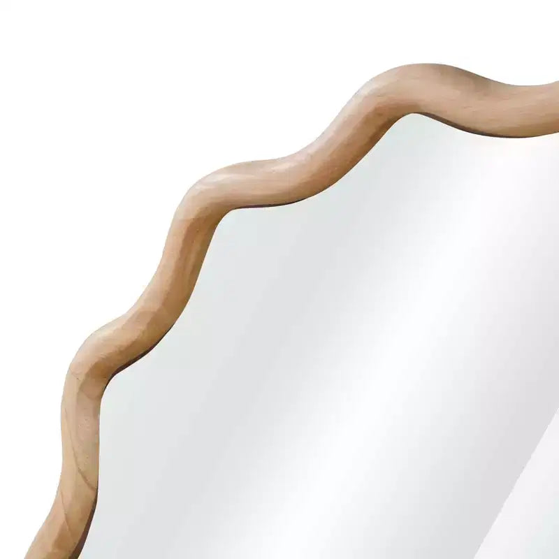 Specchio da parete decorativo rotondo ondulato con cornice in legno massello da 30", stile moderno-country, in legno naturale