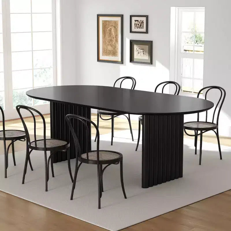 PexFix 79 Oval Dining Table for 6-8 Wood Kitchen Table with Scratch-Resistant Top & Striped Legs Modern Farmhouse for Living Room Kitchen Black