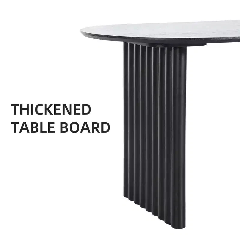 Tavolo da Pranzo Ovale da 200 cm per 6-8 Persone, Piano in Legno Antigraffio e Gambe a Strisce, Stile Modern Farmhouse, Nero