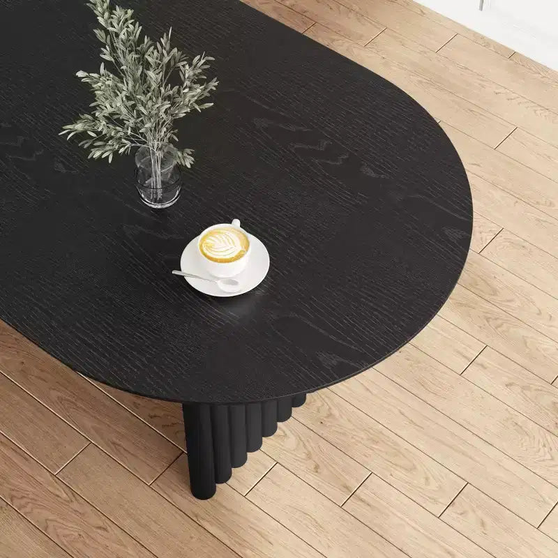 Tavolo da Pranzo Ovale da 200 cm per 6-8 Persone, Piano in Legno Antigraffio e Gambe a Strisce, Stile Modern Farmhouse, Nero