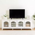 Modern TV Stand for 70 Inch TV, Media Console with Hard Wood Frame, Entertainment Center with Glass Door and Metal Handle for Living Room